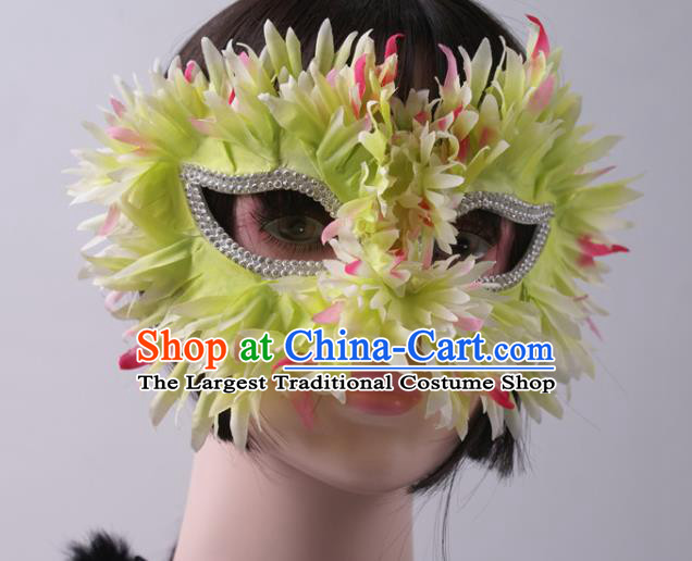 Stage Performance Blinder Headpiece Cosplay Party Green Silk Flowers Mask Halloween Handmade Half Face Mask