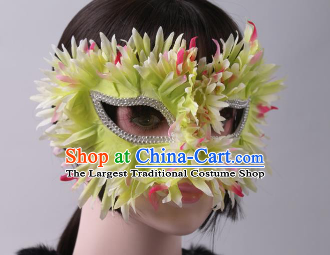 Stage Performance Blinder Headpiece Cosplay Party Green Silk Flowers Mask Halloween Handmade Half Face Mask