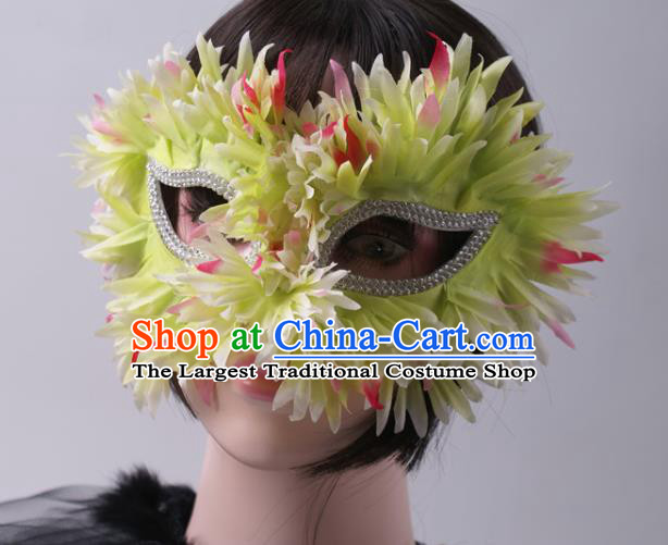Stage Performance Blinder Headpiece Cosplay Party Green Silk Flowers Mask Halloween Handmade Half Face Mask