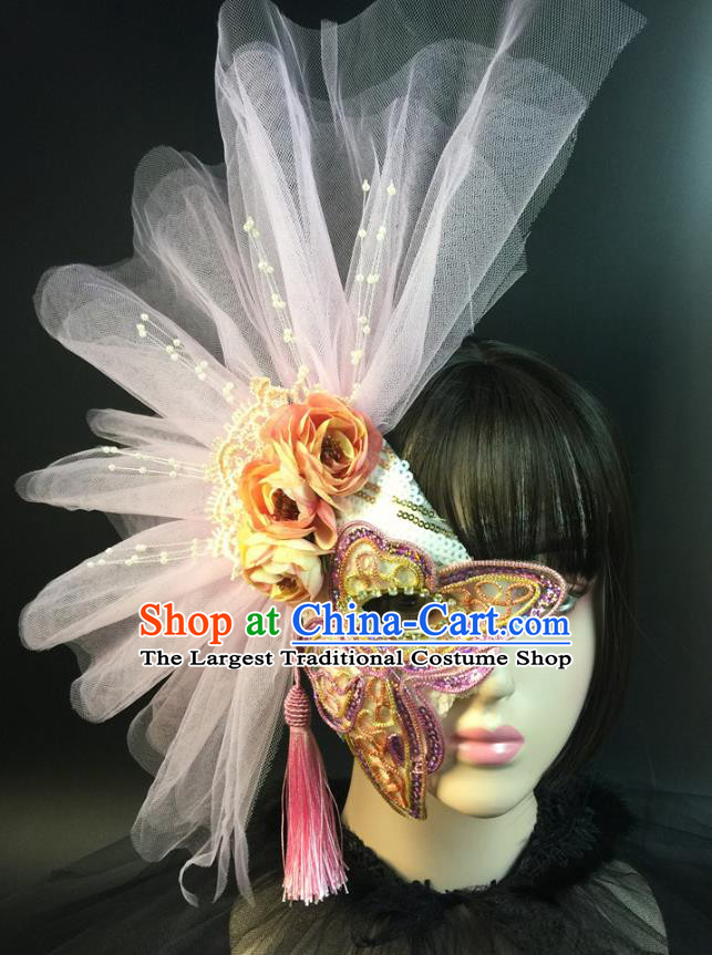 Halloween Handmade Half Face Mask Stage Performance Blinder Headpiece Cosplay Party Purple Sequins Butterfly Mask