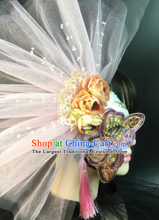 Halloween Handmade Half Face Mask Stage Performance Blinder Headpiece Cosplay Party Purple Sequins Butterfly Mask