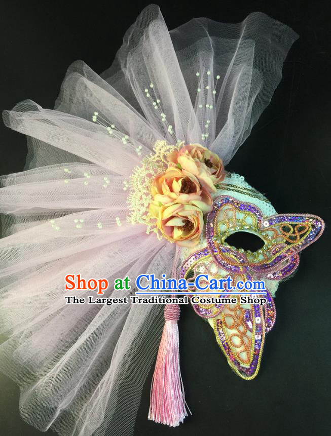 Halloween Handmade Half Face Mask Stage Performance Blinder Headpiece Cosplay Party Purple Sequins Butterfly Mask