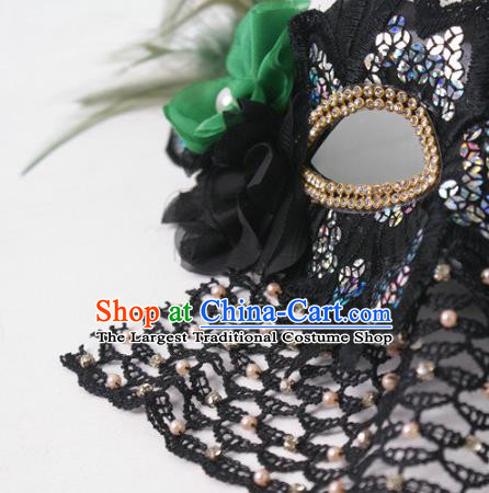 Handmade Green Flower Face Mask Stage Performance Headpiece Halloween Cosplay Party Veil Feather Mask