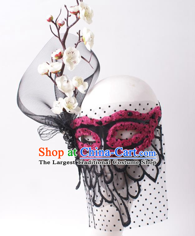 Handmade Carnival Rosy Flowers Face Mask Stage Performance Blinder Headpiece Halloween Cosplay Party Pear Blossom Mask