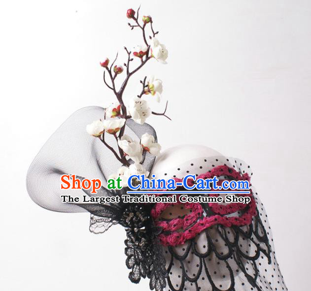 Handmade Carnival Rosy Flowers Face Mask Stage Performance Blinder Headpiece Halloween Cosplay Party Pear Blossom Mask