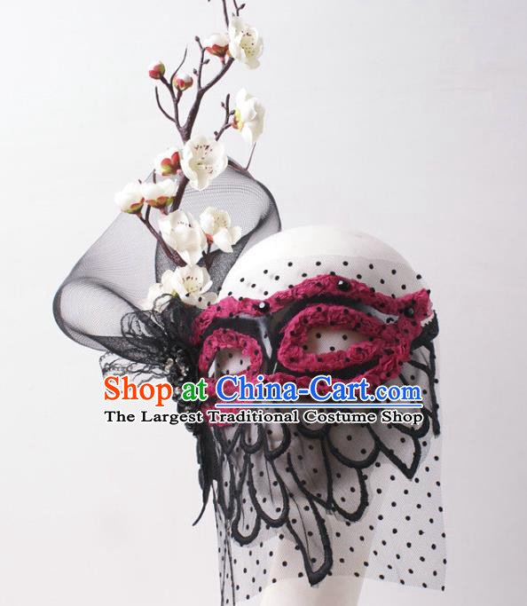 Handmade Carnival Rosy Flowers Face Mask Stage Performance Blinder Headpiece Halloween Cosplay Party Pear Blossom Mask