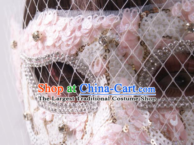 Handmade Deluxe White Feather Face Mask Halloween Stage Performance Blinder Headpiece Cosplay Party Pink Mask