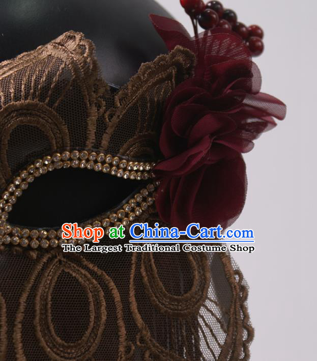 Halloween Stage Performance Blinder Headpiece Cosplay Party Mask Handmade Deluxe Brown Tassel Face Mask