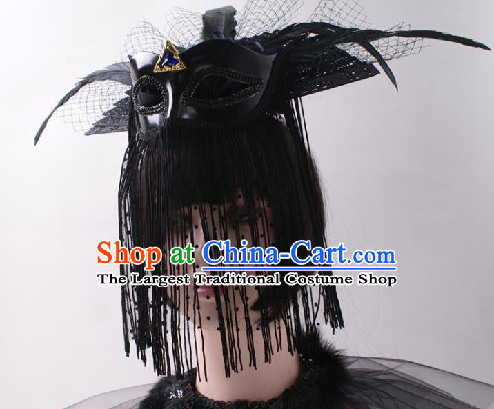 Top Stage Show Black Feather Hair Crown Baroque Princess Giant Headdress Rio Carnival Decorations Halloween Cosplay Hair Accessories