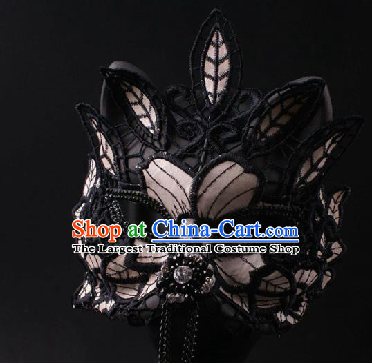Rio Carnival Headwear Halloween Party Male Cosplay Cat Mask Professional Stage Performance Black Lace Face Mask
