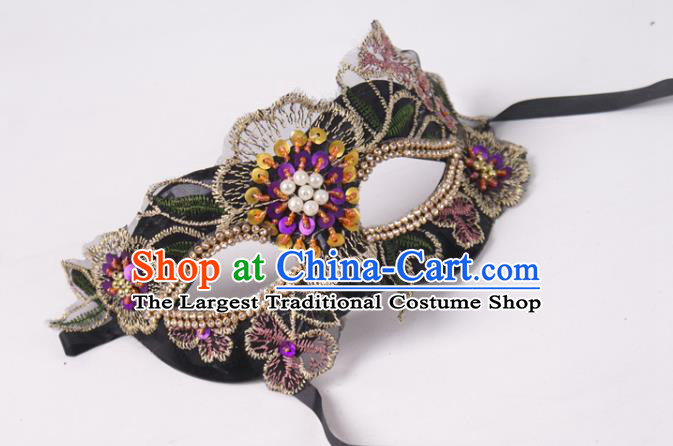 Handmade Carnival Purple Sequins Face Mask Stage Performance Blinder Headpiece Halloween Cosplay Party Lace Mask