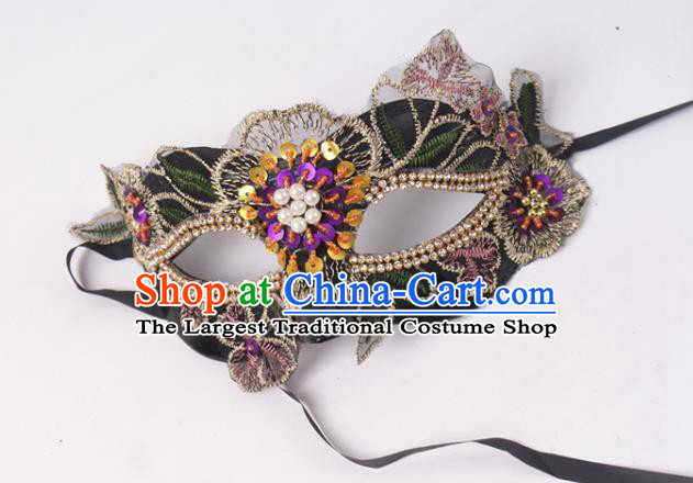 Handmade Carnival Purple Sequins Face Mask Stage Performance Blinder Headpiece Halloween Cosplay Party Lace Mask