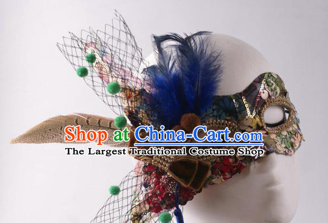 Handmade Halloween Cosplay Party Sequins Mask Carnival Feather Face Mask Stage Performance Blinder Headpiece