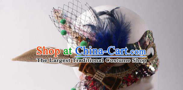 Handmade Halloween Cosplay Party Sequins Mask Carnival Feather Face Mask Stage Performance Blinder Headpiece