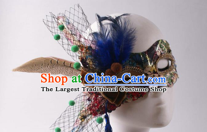 Handmade Halloween Cosplay Party Sequins Mask Carnival Feather Face Mask Stage Performance Blinder Headpiece