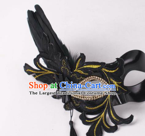 Handmade Carnival Black Feather Face Mask Stage Show Headpiece Halloween Cosplay Party Woman Mask