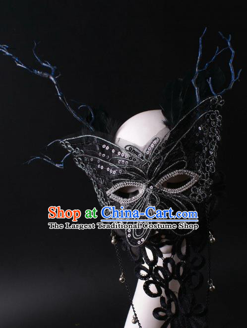 Handmade Stage Performance Blinder Headpiece Halloween Cosplay Party Mask Carnival Black Lace Butterfly Face Mask