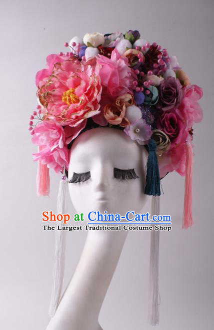 Top Stage Show Hair Crown Baroque Giant Headdress Rio Carnival Decorations Halloween Cosplay Silk Flowers Hat