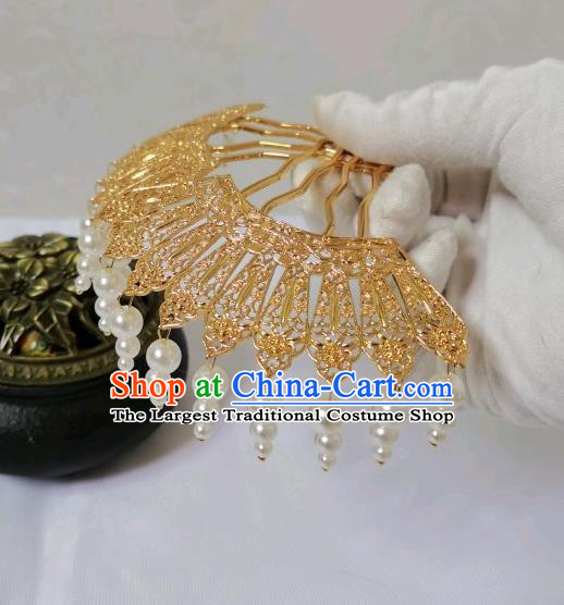 China Tang Dynasty Court Woman Hairpins Traditional Hanfu Hair Accessories Ancient Empress Golden Phoenix Hair Crown