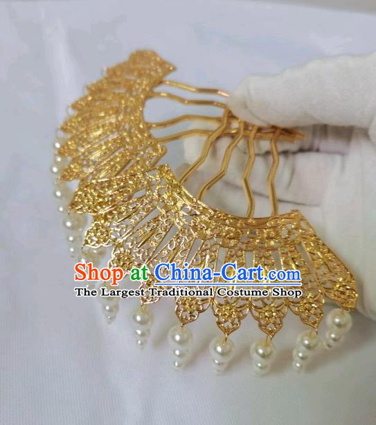 China Tang Dynasty Court Woman Hairpins Traditional Hanfu Hair Accessories Ancient Empress Golden Phoenix Hair Crown
