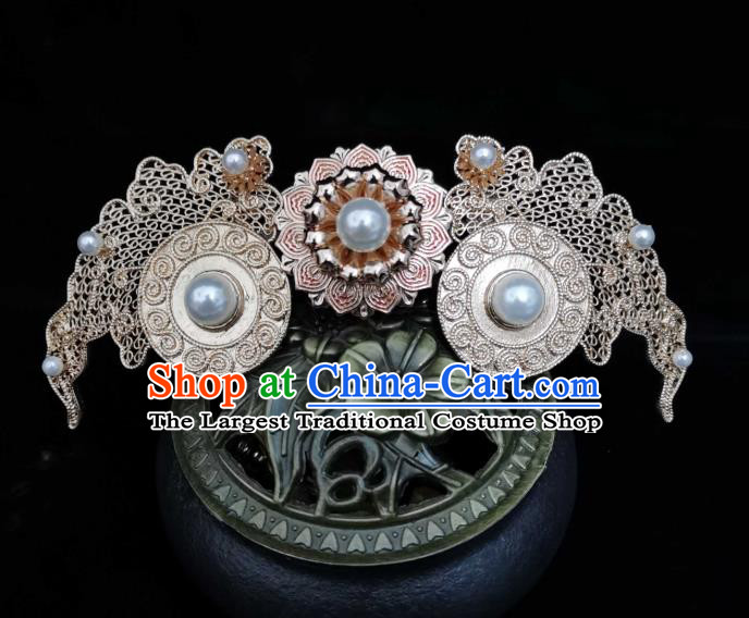 China Traditional Hanfu Headpiece Ancient Palace Lady Hairpin Tang Dynasty Princess Pearls Hair Crown