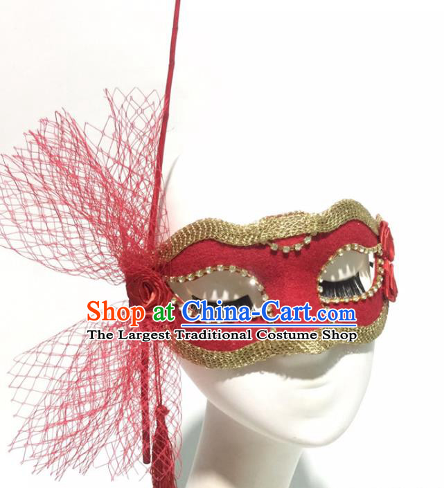 Handmade Halloween Cosplay Party Woman Red Mask Carnival Blinder Face Mask Stage Show Headpiece