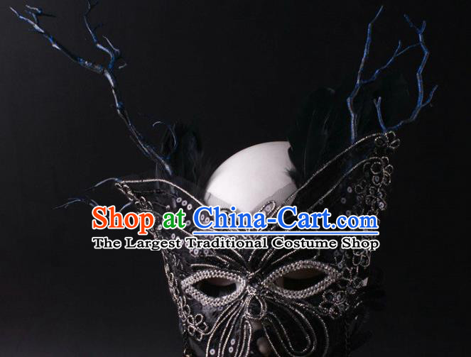 Handmade Stage Performance Blinder Headpiece Halloween Cosplay Party Mask Carnival Black Lace Butterfly Face Mask