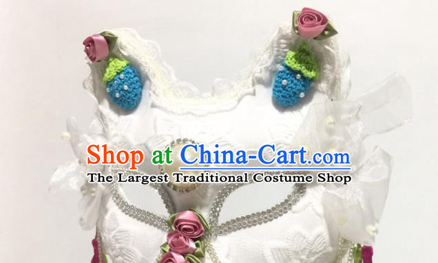 Handmade Stage Show Headpiece Halloween Cosplay Party Woman White Lace Cat Mask Carnival Full Face Mask