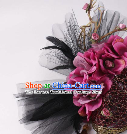 Handmade Carnival Full Face Mask Stage Performance Blinder Headpiece Halloween Cosplay Party Rosy Flowers Mask