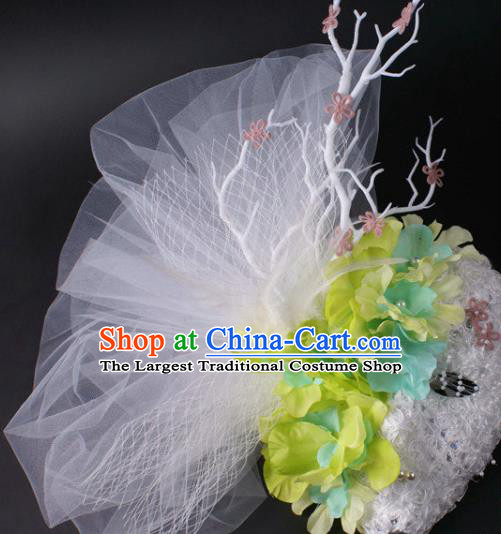 Handmade Halloween Cosplay Party Yellow Flowers Mask Carnival White Full Face Mask Stage Performance Blinder Headpiece