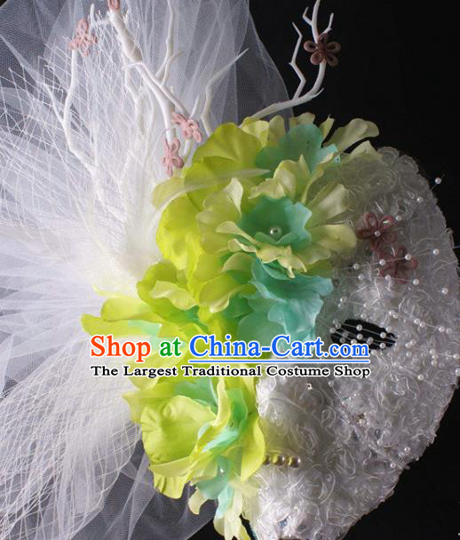 Handmade Halloween Cosplay Party Yellow Flowers Mask Carnival White Full Face Mask Stage Performance Blinder Headpiece