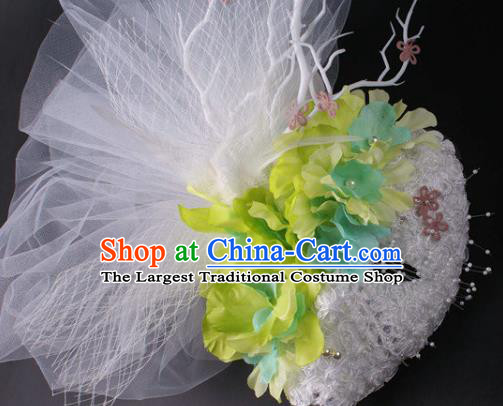 Handmade Halloween Cosplay Party Yellow Flowers Mask Carnival White Full Face Mask Stage Performance Blinder Headpiece