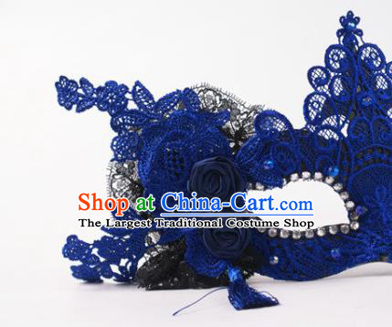 Handmade Halloween Cosplay Party Woman Royalblue Lace Mask Carnival Half Face Mask Stage Show Blinder Headpiece