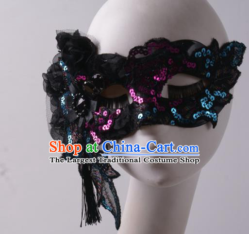 Handmade Stage Show Sequins Headpiece Halloween Cosplay Party Black Blinder Mask Costume Ball Female Face Mask