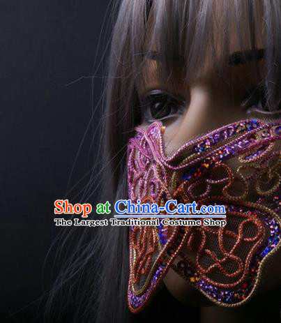 Handmade Halloween Cosplay Party Colorful Butterfly Mask Costume Ball Female Face Mask Stage Show Blue Sequins Headpiece