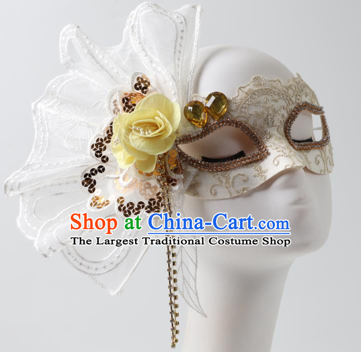 Handmade Stage Show White Lace Headpiece Halloween Cosplay Party Blinder Mask Costume Ball Queen Face Mask