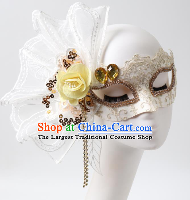 Handmade Stage Show White Lace Headpiece Halloween Cosplay Party Blinder Mask Costume Ball Queen Face Mask