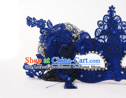 Handmade Halloween Cosplay Party Woman Royalblue Lace Mask Carnival Half Face Mask Stage Show Blinder Headpiece