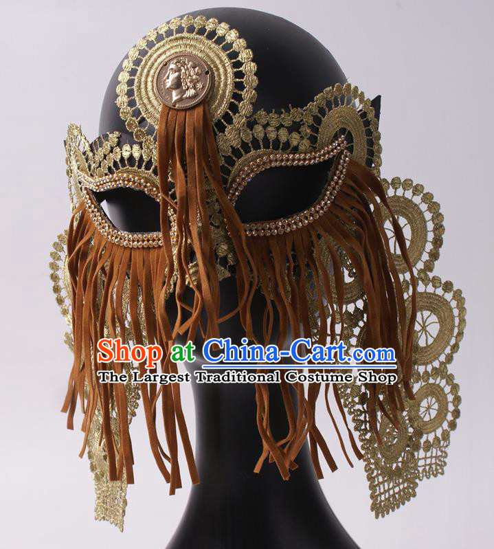 Halloween Party Male Cosplay Lace Mask Professional Stage Performance Tassel Face Mask Rio Carnival Blinder Headwear