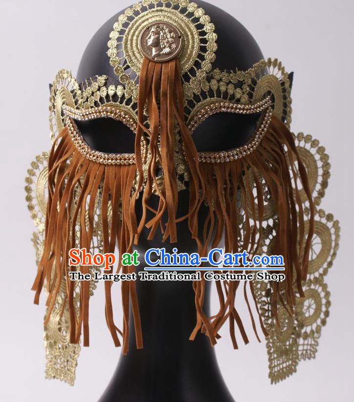 Halloween Party Male Cosplay Lace Mask Professional Stage Performance Tassel Face Mask Rio Carnival Blinder Headwear