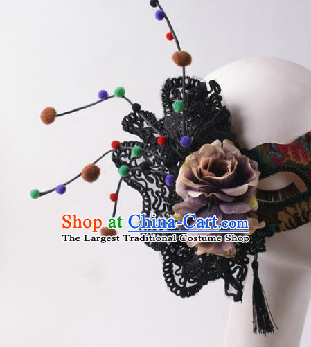 Handmade Stage Show Black Lace Blinder Headpiece Halloween Cosplay Party Woman Mask Costume Ball Half Face Mask