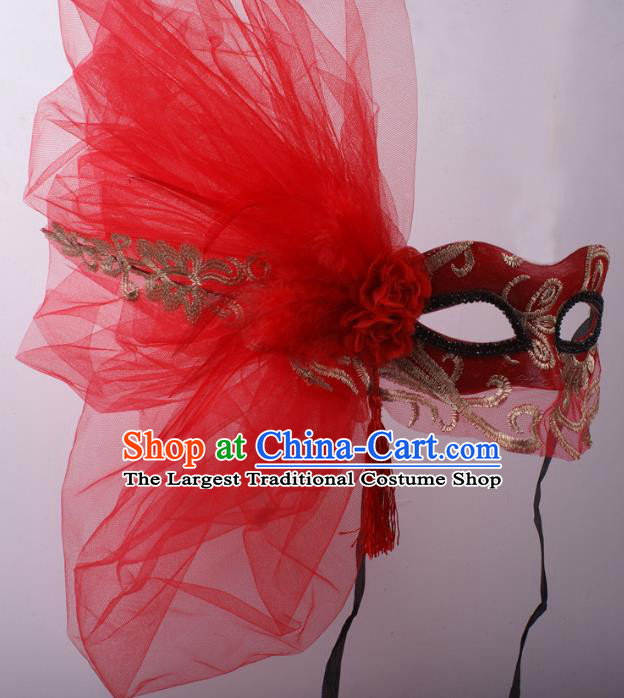 Handmade Costume Ball Half Face Mask Stage Show Headpiece Halloween Cosplay Party Red Lace Blinder Mask