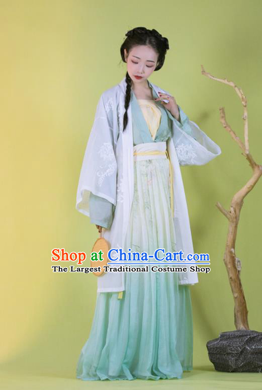 Traditional China Song Dynasty Young Beauty Historical Clothing Ancient Nobility Lady Blue Hanfu Dress Garments