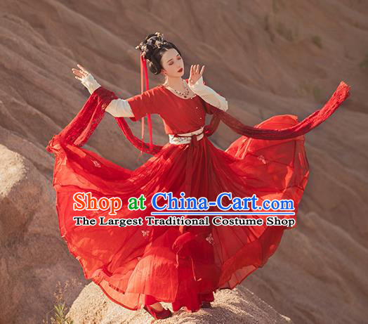 China Ancient Court Lady Red Hanfu Dress Apparels Traditional Tang Dynasty Palace Princess Historical Clothing Full Set