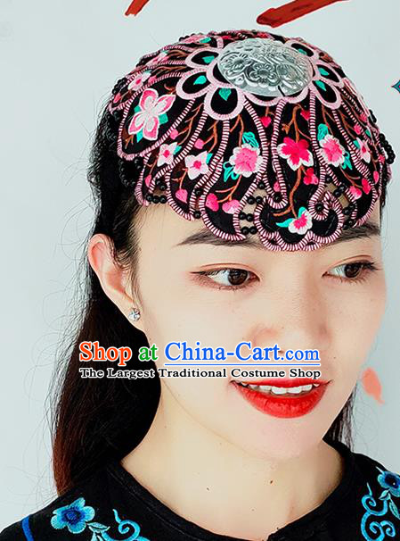 China Yunnan Minority Woman Embroidered Hair Clasp Ethnic Dance Headwear Handmade Silver Headband