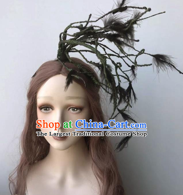 Top Gothic Giant Hair Crown Stage Show Headdress Catwalks Black Feather Hair Clasp Cosplay Witch Hair Accessories