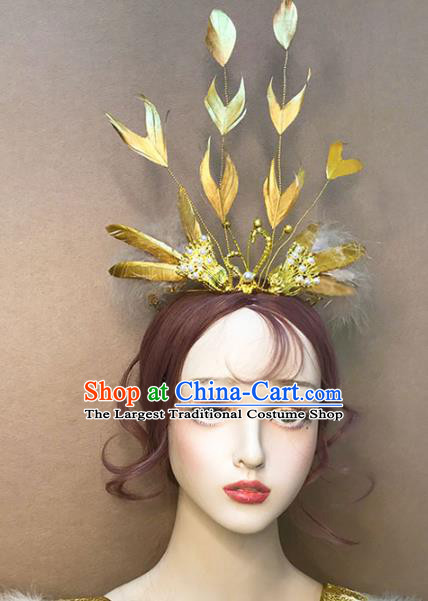 Top Cosplay Angel Hair Accessories Baroque Giant Hair Crown Stage Show Headdress Catwalks Golden Swan Hair Clasp