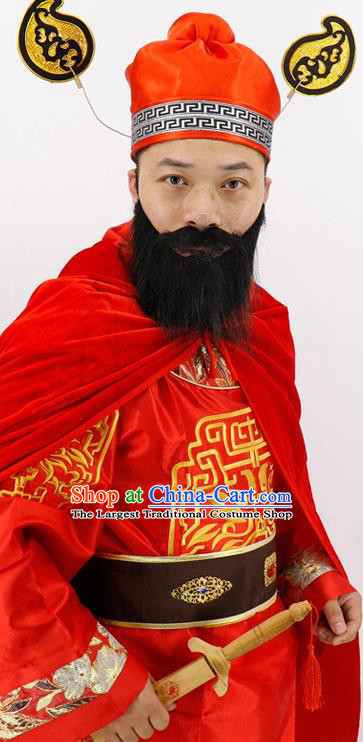 China Ancient Tang Dynasty Official Garment Costumes Cosplay Taoism God Zhong Kui Red Clothing and Hat