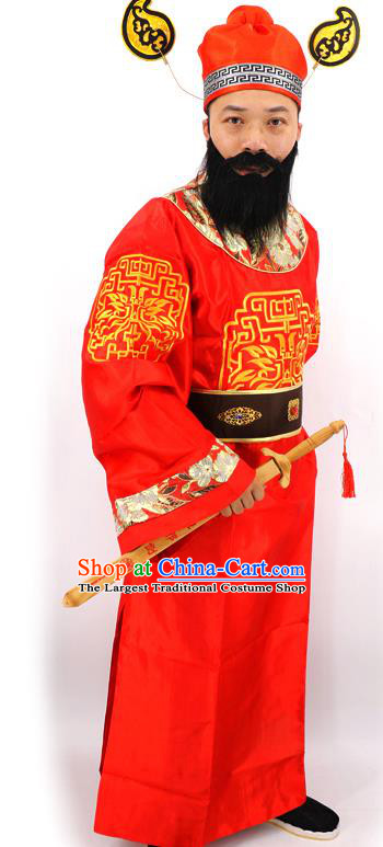 China Ancient Tang Dynasty Official Garment Costumes Cosplay Taoism God Zhong Kui Red Clothing and Hat