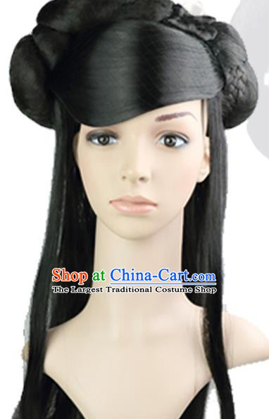 Chinese Ancient Goddess Hair Chignon Classical Dance Headdress Qin Dynasty Palace Princess Wigs Sheath